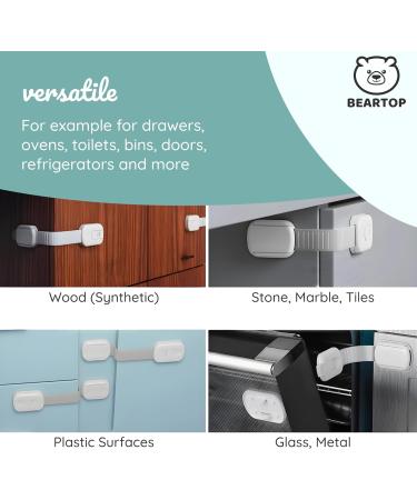 BEARTOP Premium Baby Drawer Lock | 15kg Strong Hold | Child Safety Lock for Cupboards & Drawers | Tested for Harmful Substances | White (16 Pieces) - Buy Online on SooperMarket.com