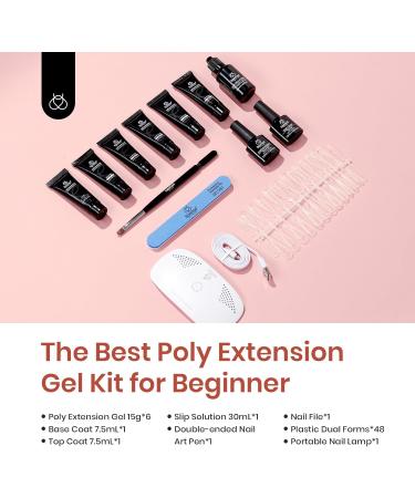 Beetles Poly Nail Extension Gel Starter Kit - 6 Jelly Colors 15ml - Quick Building Hybrid Gel with UV Light - PolyGel Nail Set - Buy Online on SooperMarket.com