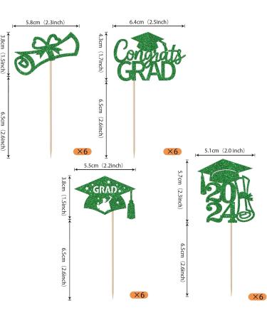 Rsstarxi 24 Pack 2024 Graduation Cupcake Toppers Glitter Congrats Grad 2024 Graduation Cap Diploma Cupcake Picks for Class of 2024 Graduation Theme Party Cake Decorations Green - Buy Online on SooperMarket.com