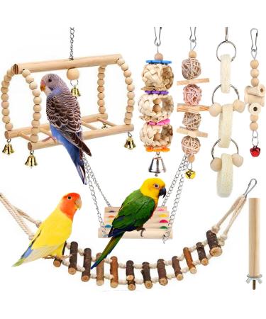 Bird toys for birds parrot toys 8 PCs toys bird toys budgish bird for the cage swing chicken stuff colorful hanging bell for conures nymphensittish love birds