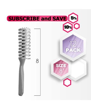 Dukal Pack of 12 Gray Plastic Hairbrushes - 8 Inch Gentle Brushing for Healthy Hair Maintenance - Convenient Rounded Bristles for Proper Hair Care - Buy Online on SooperMarket.com