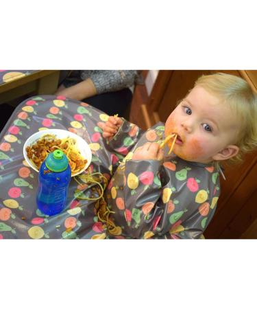 Bibetta Wipeezee Premium Baby Weaning Bibs with Sleeves | Waterproof Coverall Bib for Baby Toddler | Eco-Friendly & Durable | Grey Happy Fruits Design - Buy Online on SooperMarket.com