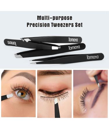 Precision 4-Piece Eyebrow Tweezer Set | Slant & Pointed Tips for Hair Removal | Black - Buy Online on SooperMarket.com