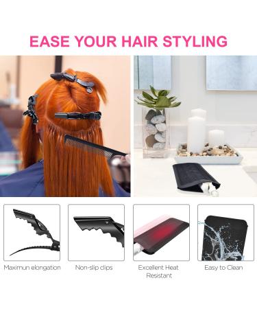 ARRITZ Professional Heat Resistant Gloves for Hair Styling - Silicone Bumps, Heat Proof Mat, 6pcs Clips, 2pcs Combs - Pink - Buy Online on SooperMarket.com