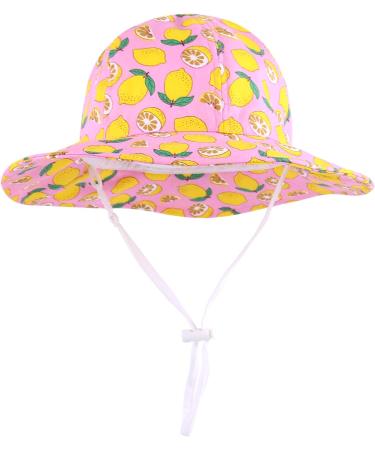 LANGZHEN Baby Girls Adjustable Sun Protection Hat with Chin Strap - Pink-Lemon - 2-4 Years - Buy Online on SooperMarket.com