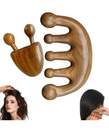 Scalp massage Natural lymphatic drainage massage 2PCs Round tooth NO-Stat-Sandelwood massage Multi Functional handheld head skin massage