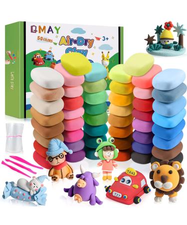 QMay Air Dry Clay-Modeling Clay Kit with Sculpting Tools  Great Gift for Kids  50 Colors  1.65lbs Green Box