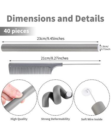 Elcoho 40-Piece Flexible Curling Rods Set for Short, Medium, and Long Hair - No Heat Hair Rollers with 2 Comb, Satin Bonnet, and Cosmetic Bag - 9.45 x 0.71 Inch Gray - Buy Online on SooperMarket.com