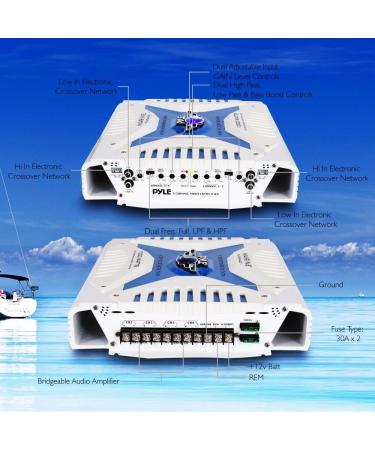 Pyle Hydra Marine Amplifier - Upgraded Elite Series 1000 Watt 4 Channel Bridgeable Amp Tri-Mode Configurable  Waterproof  MOSFET Power Supply  GAIN Level Controls and RCA Stereo Input(PLMRA420) - Buy Online on SooperMarket.com
