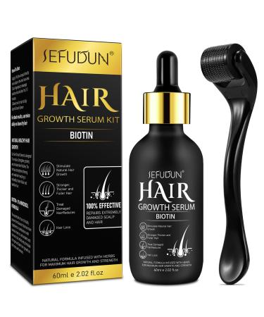 Hair Growth Serum with Biotin for Women Beard & Hair Growth Oil for Loss Treatment Hair Thinning Natural Hair Growth Longer Fuller Healthier Hair with 0.25mm Roller Minoxdil 60ml