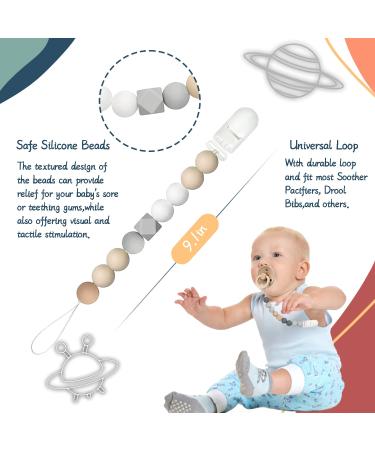 Silicone Pacifier Holder 2 Pack - Durable Pacifier Clip for Baby Boys Girls - Beige+Grey Silicone Pacifier Chain - Buy Online on SooperMarket.com