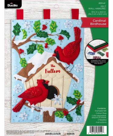 Bucilla  Cardinal Birdhouse Set of 4 Felt Applique Door Hangers Kit  Perfect for DIY Needlepoint Arts and Crafts  89514E