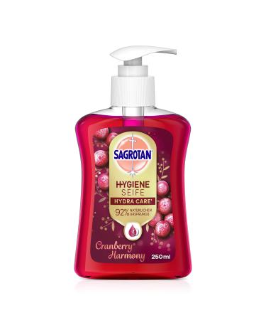 Sagrotan Hand Soap Cranberry Limited Edition 6 x 250 ml liquid soap in a soap dispenser in a practical value pack