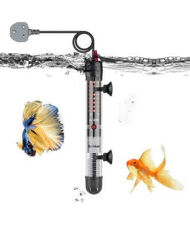 Bonlux Submersible Aquarium Heater 50W Mini Fish Turtle Tank Heater Temperature Adjustable with Thermometer Supports up to 60L Water with 2X Sucker Cup BS Plug 0.9M Cable 50W Black