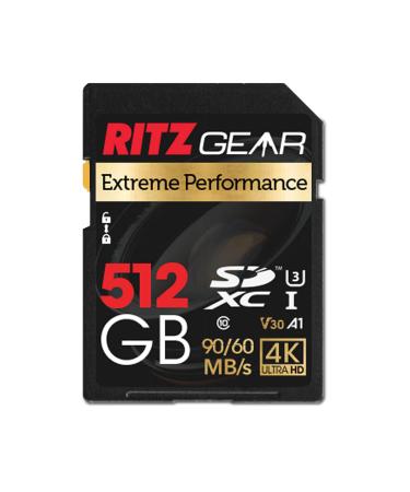 RITZ GEAR Extreme Performance High Speed UHS-I SDXC 512GB SD Card 90/60 MB/S U3 A1 Class-10 V30 Memory Card, for SD Devices That can Capture Full HD, 3D, and 4K Video as Well as raw Photography 512GB 1 UNIT