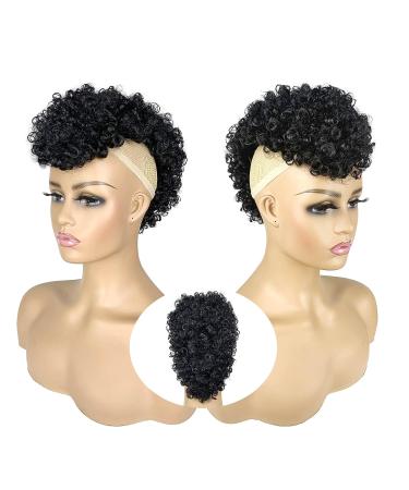 Jerry Curly Afro Puff Bun | Synthetic Clip-In Hair Extension with Bangs | Afro Kinky Curly Hair Bun | 1B Black - Buy Online on SooperMarket.com