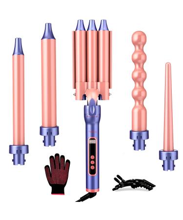 Brightup Curling Iron 3 Barrel Hair Curler Beach Waver All in One Curling Wand with Interchangeable Ceramic Barrels and Heat Protective Glove LCD Display Instant Heating Temperature Adjustment