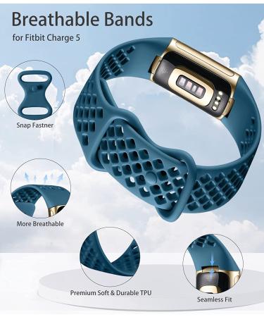 Laffav Compatible with Fitbit Charge 5 Bands for Men Women  Flexible Soft Silicone Wristbands Breathable Sport Replacement Strap with Air Holes for Fitbit Charge 5 Fitness Tracker  4-Pack Black/Slate Blue/Green/Lunar White - Buy Online on SooperMarket.com