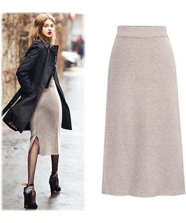 Sanahy Women's Ribbed Knit Midi Skirt - High Waist Bodycon Pencil Skirt XXL Beige - Buy Online on SooperMarket.com