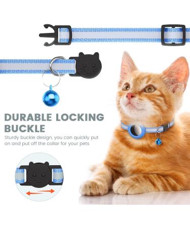 Reflective Airtag Cat Collar with Bell | Waterproof Holder | Breakaway Safety Buckle | 3/8 Width | Compatible with Apple Airtag - Blue - Buy Online on SooperMarket.com