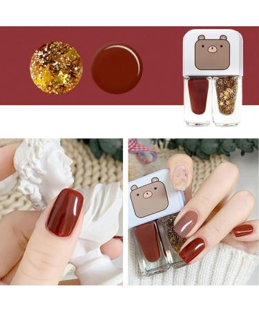 Glitter Red Nail Polish Set 2 In 1 Autumn Quick Dry Breathable Nail Varnish Shinny Sparkling No Need UV/LED Lamp Peel off Long Lasting Non-toxic Water Based Formula for Christmas Home DIY Nail Art - Buy Online on SooperMarket.com