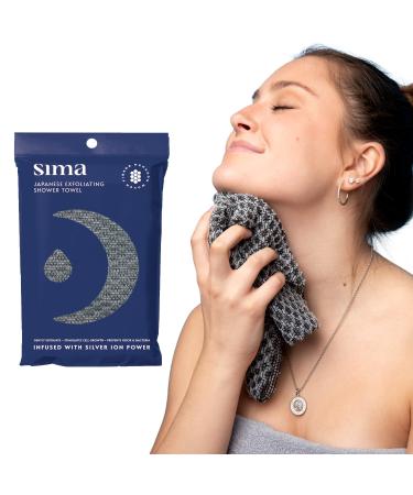 Sima Brand Exfoliating Washcloth Face & Body Scrub Towel - Japanese Exfoliating Towel with Hexagon Fibers, Exfoliating Body Scrubber with 2 Sides for Scrubbing & Washing - 1 Extra Long Towel Pack of 1