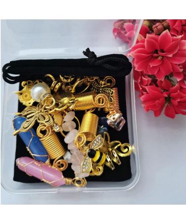 12 PCS Locs Hair Jewelry Braids Hair Clips - Adjustable Hair Cuffs with Vintage African Pendant Charms - Handmade Crystal & Metal Bee Owl Accessories - Buy Online on SooperMarket.com