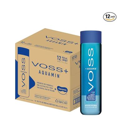 VOSS+ Aquamin - Premium Purified Water Enhanced with Minerals and Electrolytes for Optimal Hydration - Functional Water with Refreshing Taste - Recycled PET Bottles - 850ml (Pack of 12)
