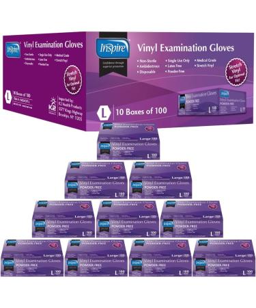 Inspire Stretch Vinyl Exam Gloves - Pack of 1000 | Latex-Free Disposable Medical Cleaning Gloves Large - Buy Online on SooperMarket.com