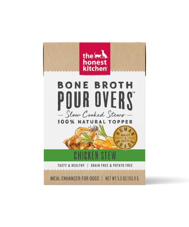 The Honest Kitchen Bone Broth POUR OVERS™ Wet Toppers for Dogs (12 pack), 5.5 oz - Chicken Stew Chicken 5.5 Ounce (Pack of 12)