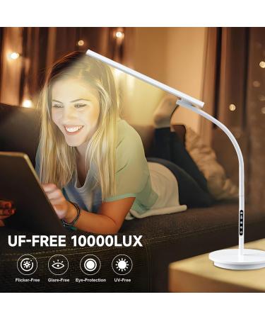 Floor Happy Lamp UV-Free 10000 Lux Sun Lamp Daylight Lamp with Remote & Touch Control & Adjustable Gooseneck for Reading/Office/Home White - Buy Online on SooperMarket.com