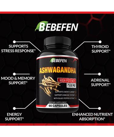 Ashwagandha Capsules 7550mg with Black Pepper Extract - Energy Support Supplement - 90 Capsules - 3 Months Supply - Buy Online on SooperMarket.com
