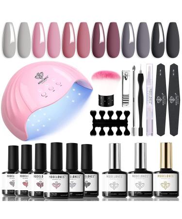 Modelones Gel Nail Polish Kit with U V Light 48W Nail Dryer Lamp Pink Brown Nude Gel Nail Polish Set Soak Off Base and Top Coat Nail Tools French Manicure Design Nail Art Starter Kit Mother's Day Gift for Women