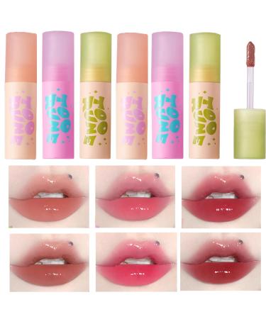 6 Colors Glossy Lip Gloss Set Non-sticky Liquid Lipstick Lip Tint Lightweight watery Lip Stain Lip Glaze Moisturizing Lip Plumping Gloss Long Lasting Nourishing Repairing Lip Makeup