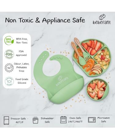 Bebefant Silicone Baby Weaning Set | Suction Bowl, Plate, Cup, Bib, Cutlery | Baby Led Weaning 6-Piece Set - Green - Buy Online on SooperMarket.com
