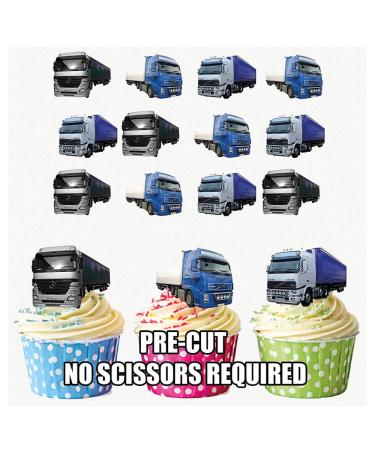 Fun HGV Lorry Mix Cake Decorations - 12 Edible Wafer Cup Cake Toppers