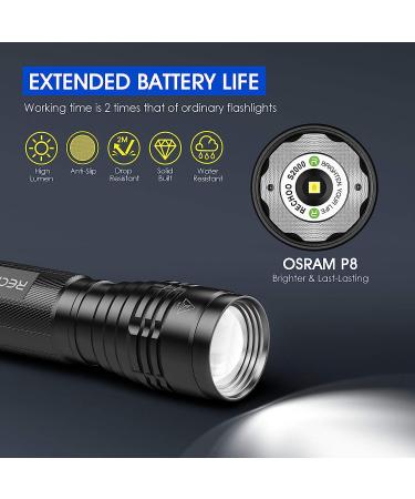 RECHOO S2000 High-Powered LED Flashlight | 2000 Lumens, 3 Modes, Zoomable, Water Resistant | Ideal for Camping, Outdoor Activities, and Emergencies - Buy Online on SooperMarket.com