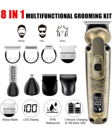 Hatteker 8-in-1 Beard & Mustache Trimmer for Men | Waterproof Adjustable Speed Hair Clipper & T-Blade Electric Razor | Cordless Grooming Kit - Perfect Gift (Bronze - Buy Online on SooperMarket.com