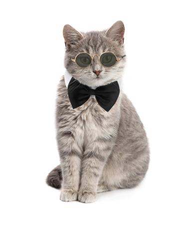 Pet Bow Tie Adjustable Formal Collar Neck Tie and Stylish Funny Cute Pet Sunglasses for Cats and Dogs, 2 Pieces (Black White)