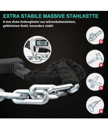 Intekin High-Security Bicycle Chain Lock - 90cm Heavy-Duty Hardened Steel 8mm Strong Square Chain for Bikes E-Bikes Scooters Motorcycles Fences & Gates - Buy Online on SooperMarket.com