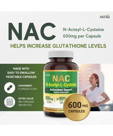 Herba NAC Supplement 600mg 180 Vegetable Capsules | N-Acetyl-L-Cysteine | NAC Supplement 600 mg for Antioxidant | Premium & Pure | Product of Canada | 180 Capsules - Buy Online on SooperMarket.com