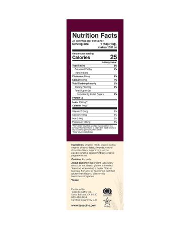 Teeccino Chocolate Peppermint Ground Herbal Coffee - Prebiotic, Caffeine Free, Acid Free, Light Roast - 11 oz - Buy Online on SooperMarket.com