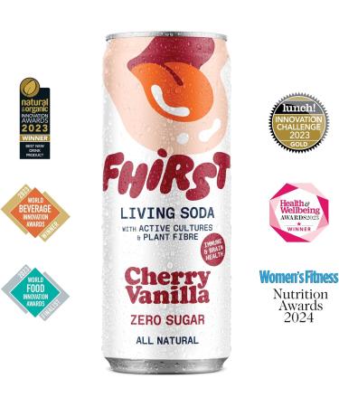 FHIRST Living Soda - Cherry Vanilla | Probiotic/Prebiotic Soda for Gut Health | Natural Zero Sugar or Sweetener | Drink for Gut Health | 12 x 330ml pack - Buy Online on SooperMarket.com
