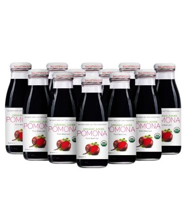 Pomona Organic Juices Pure Beet Juice, 8.4 Ounce Bottle (Pack of 12), Cold Pressed Organic Juice, Non-GMO, No Sugar Added, Not from Concentrate, Gluten Free, Kosher Certified, Preservative Free