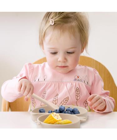 Qshare Baby Silicone Suction Plate with Spoon and Fork - Non Slip Divided Weaning Plates for Toddler (Beige) - Buy Online on SooperMarket.com