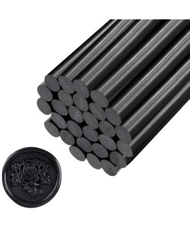 Manarty Full Size Black Hot Melt Glue Stick 30 PCS 0.43" Dia x 4" Long Vintage Envelopes Embossed Wax Seal Sticks for Birthday Decoration Christmas Party Supply Gift Wrapping Invitation Wine Package 30pcs 0.43x4" Black