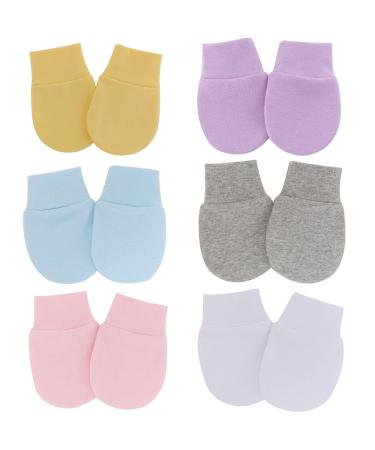 LEFSDVF 6 Pairs Newborn Baby Mittens Baby Anti Scratch Mittens Baby Cotton Scratch Mittens Super Soft Adjustable No Scratch Cotton Baby Gloves for 0-6 Months Baby Boys Girls
