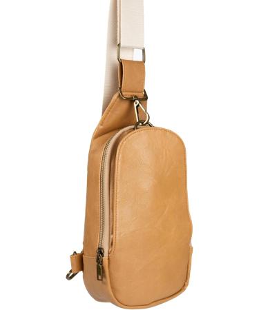 Higton Original Crossbody Diaper Bag - Small Compact Light Brown with Ivory Strap | Organized & Stylish for Parents - Shop Now! - Buy Online on SooperMarket.com