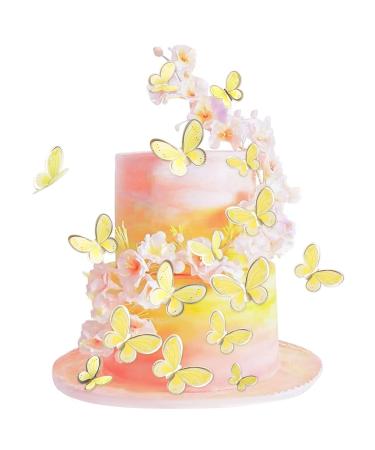 Blumomon 30 pieces 3D butterfly cake topper decorations yellow gold rim mixed size butterfly cupcake tops picks wedding baby shower party wedding day birthday party cupcake decoration butterfly-2