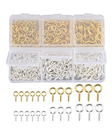 TOYMIS 400pcs Screw Eye Pins, Mini Metal Eye Pins Small Eye Pin Pendants for DIY Art&Crafts, Jewelry Making Findings, Charm Bead Supplies (Gold&Platinum, 3 Different Sizes)